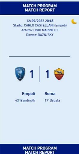 Empoli-Roma sul sito ufficiale della Lega Serie A